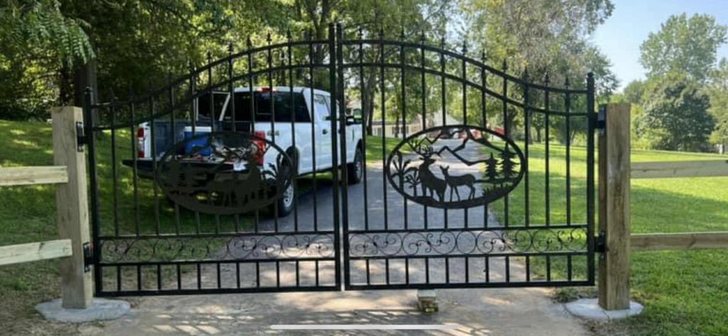 Custom ornamental metal gate with deer design - Kansas City custom carpentry